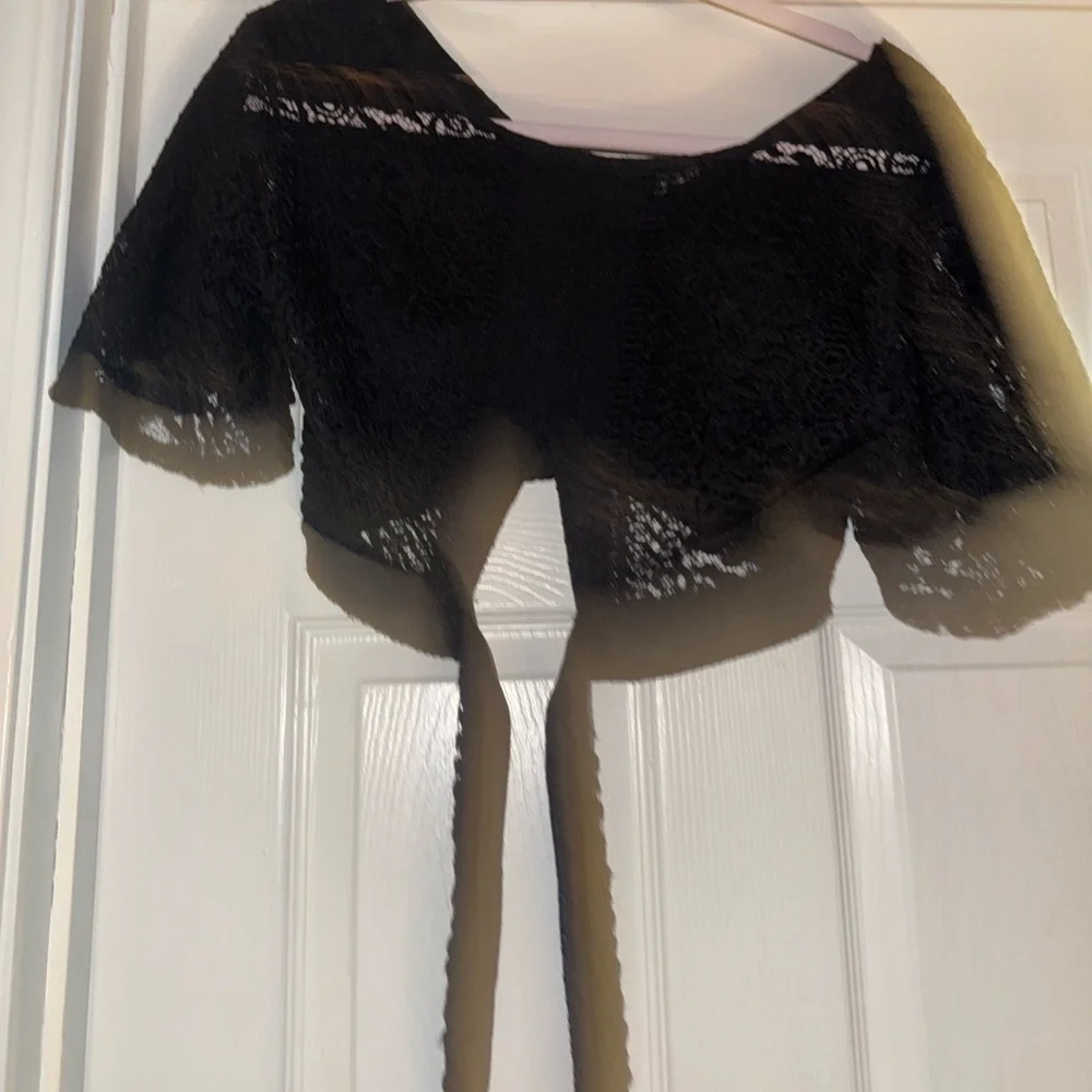 Express Black Lace Crop Top with Tie-Back